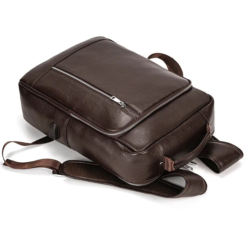 Black Cow Leather Laptop Backpack for Men