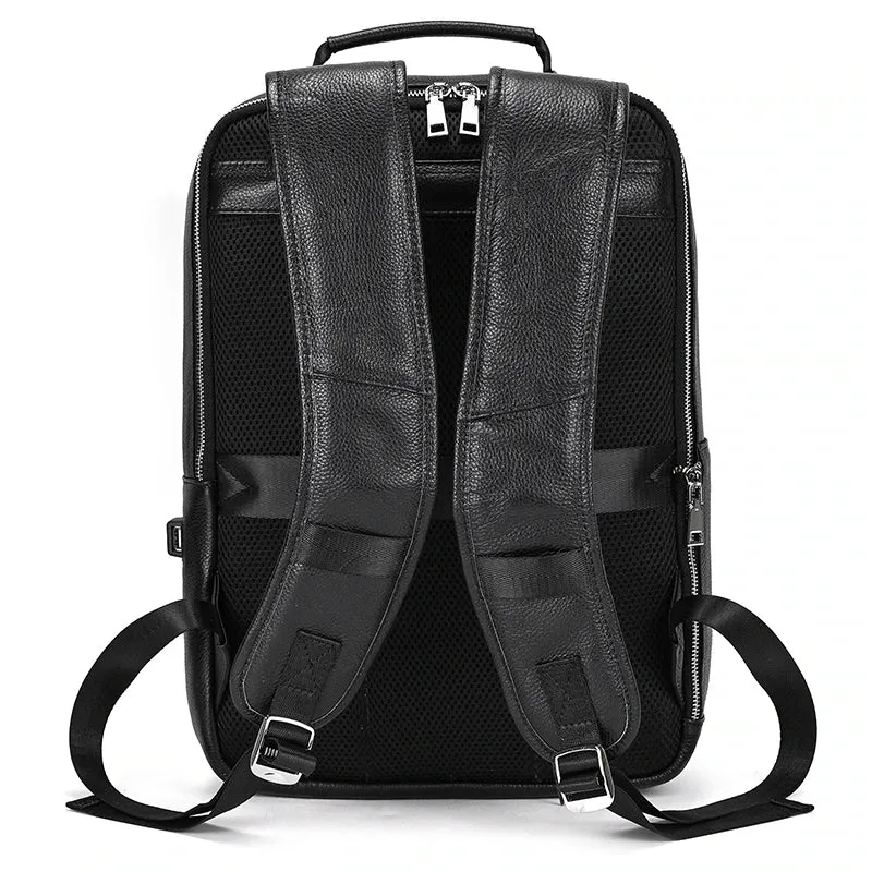 Black Cow Leather Laptop Backpack for Men