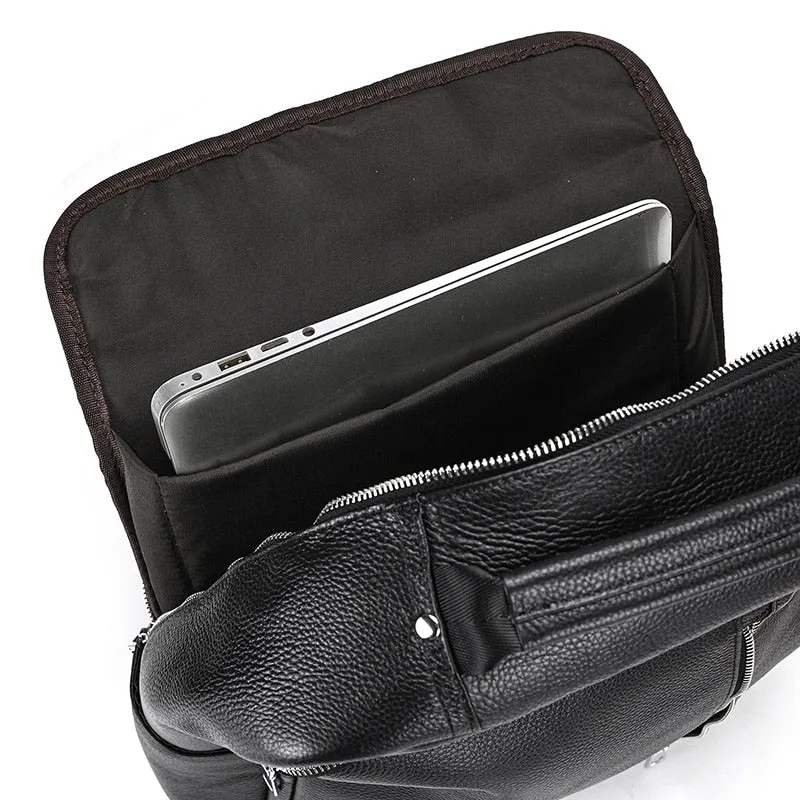 Black Cow Leather Laptop Backpack for Men