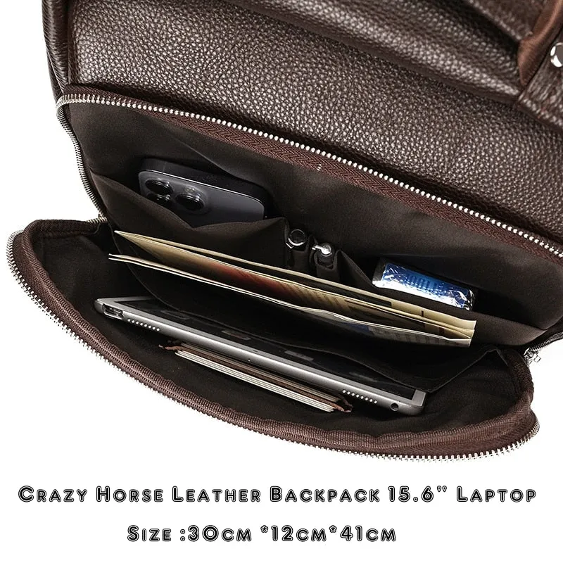 Black Cow Leather Laptop Backpack for Men