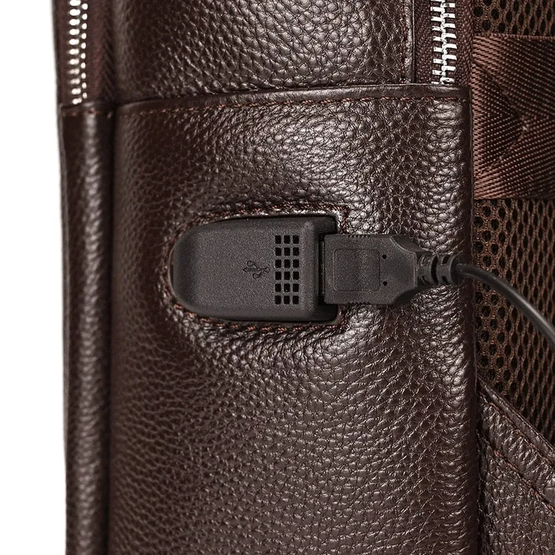 Black Cow Leather Laptop Backpack for Men