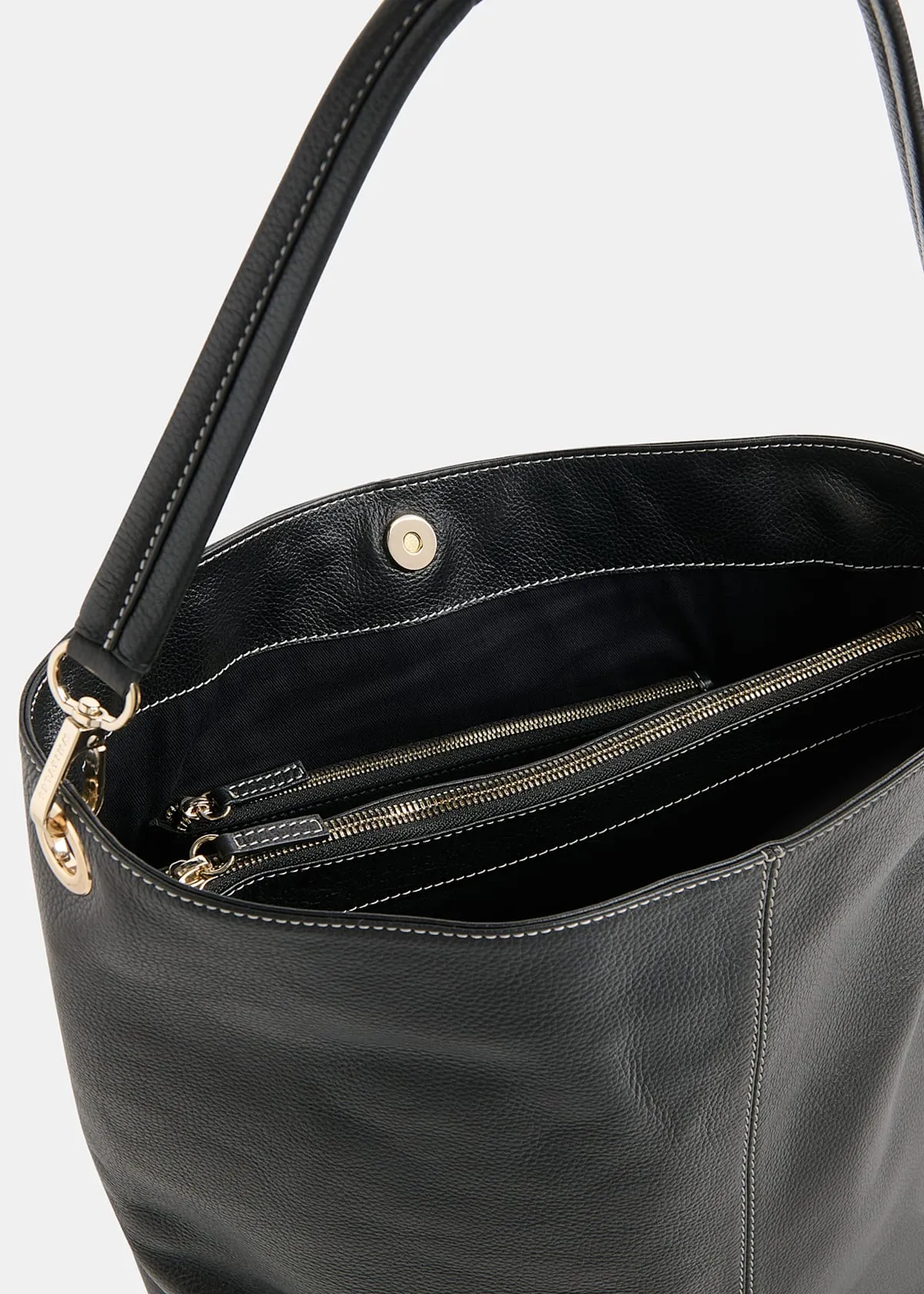 Black Kamil Contrast Stitch Tote Bag