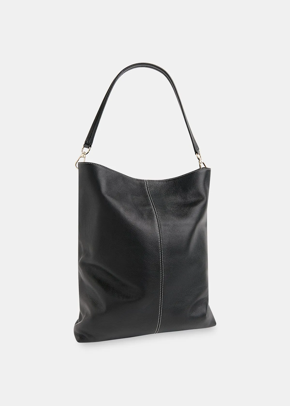 Black Kamil Contrast Stitch Tote Bag