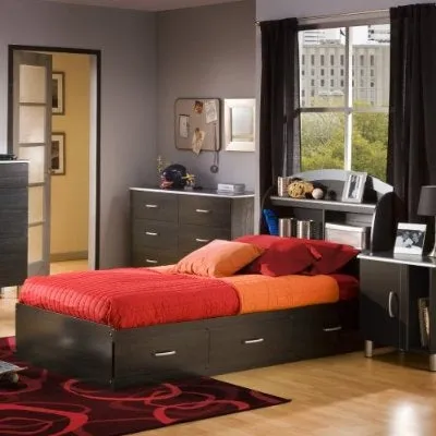 Black Onyx Nightstand with 1 Door & 1 Adjustable Shelf