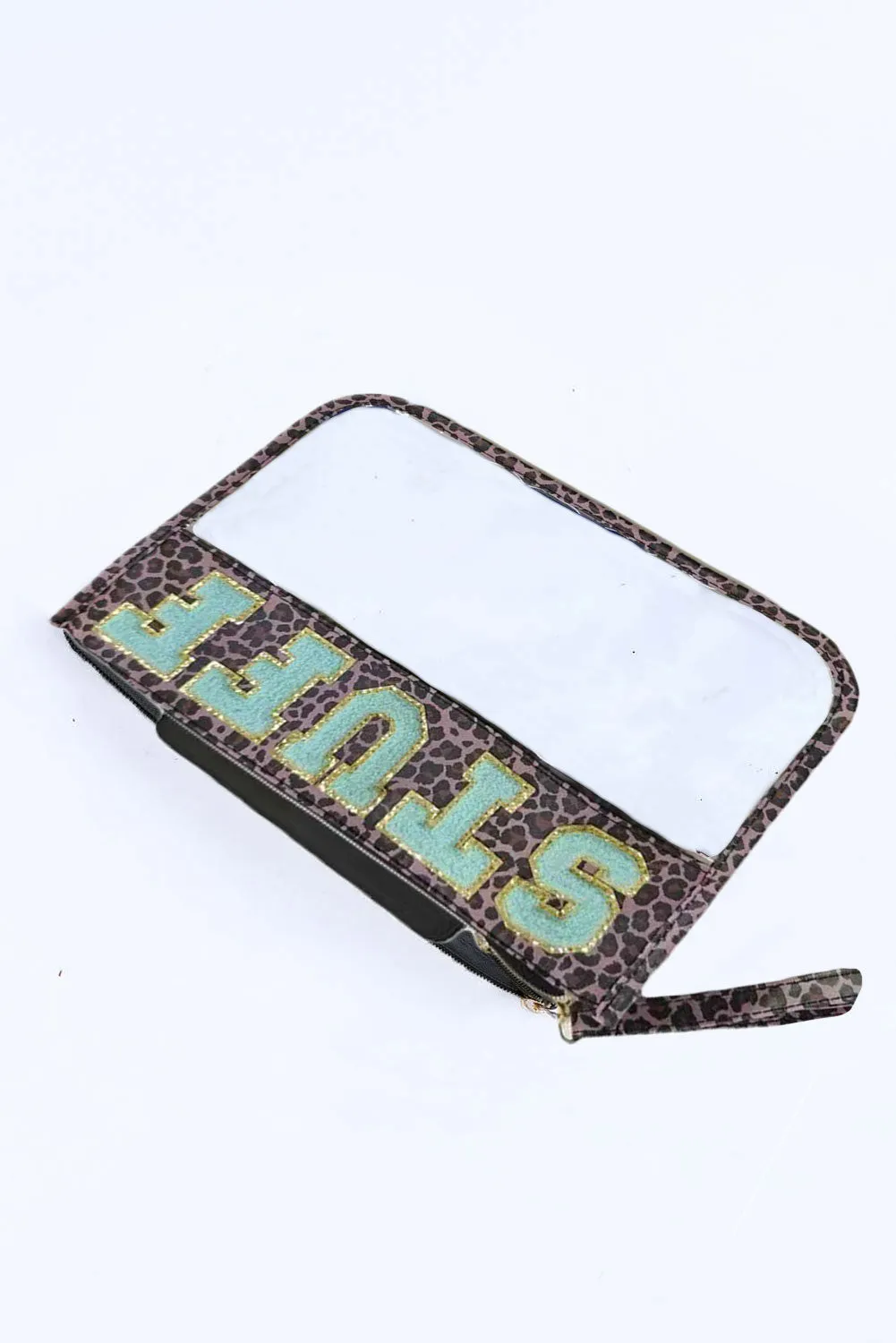 Black STUFF Cow Print Transparent Zipped Pouch