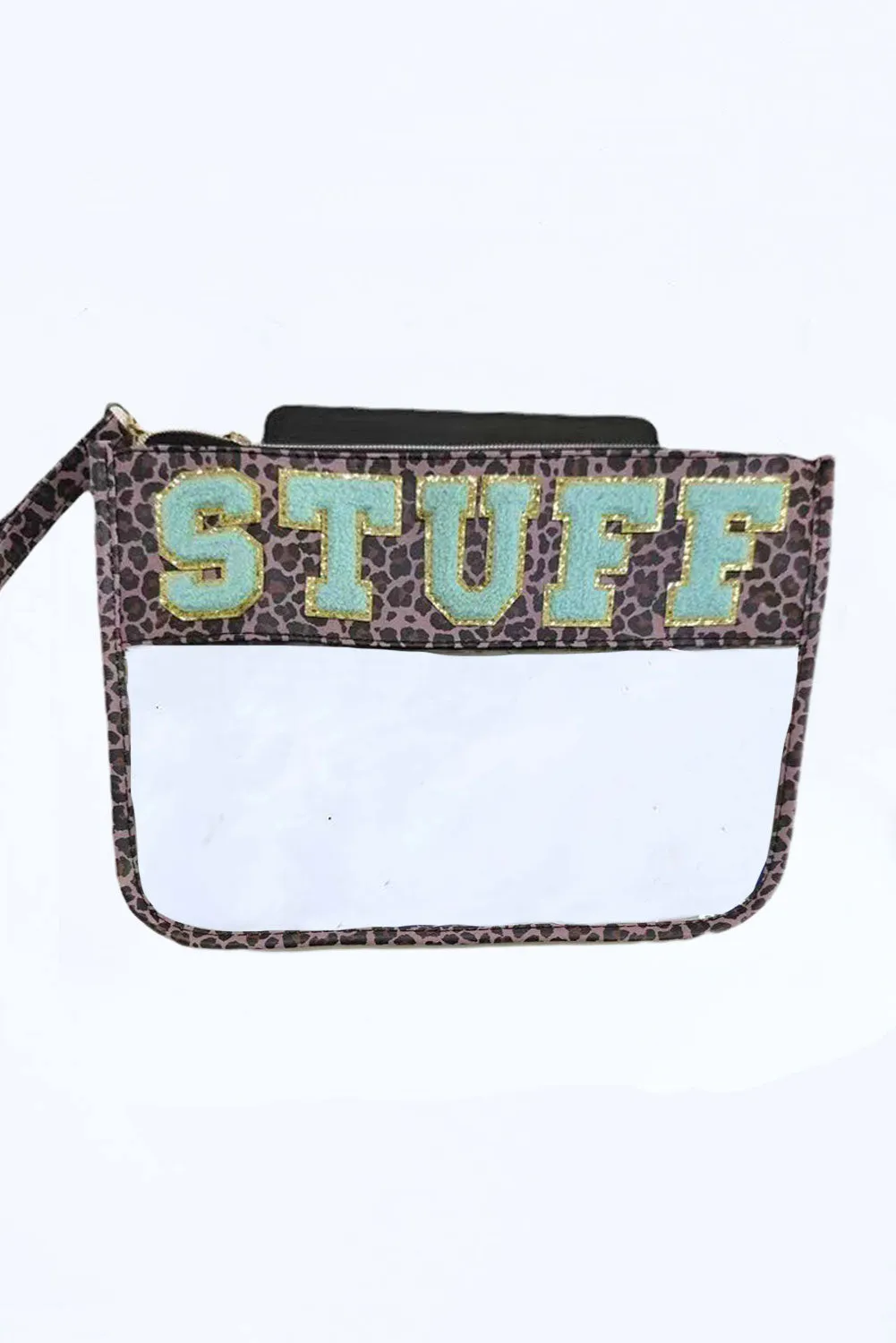 Black STUFF Cow Print Transparent Zipped Pouch