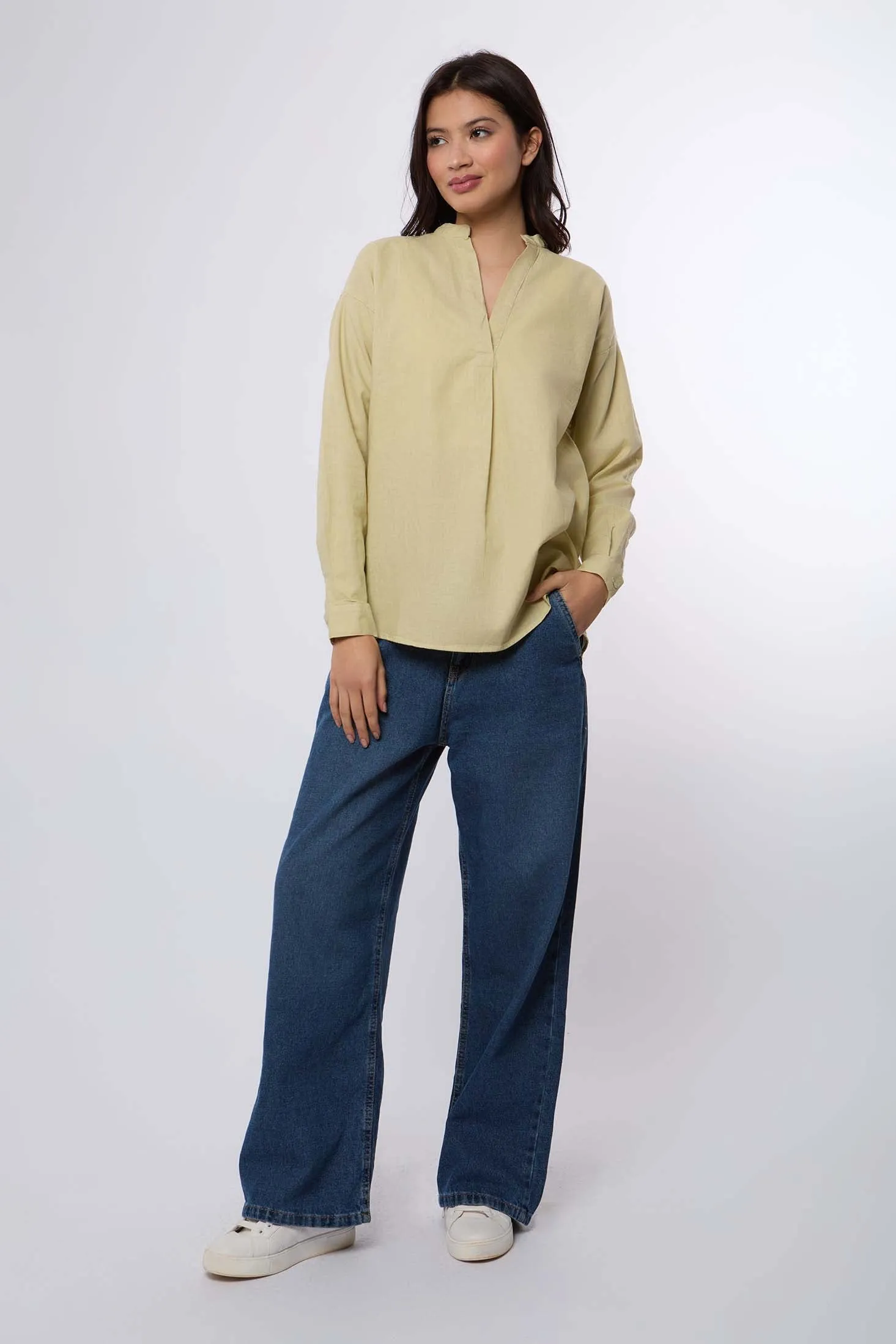 Blouse Viscose  Skipper With 3/4 Sleeves Brown