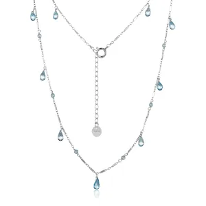 Blue Topaz Teardrop Section Silver Short Necklace