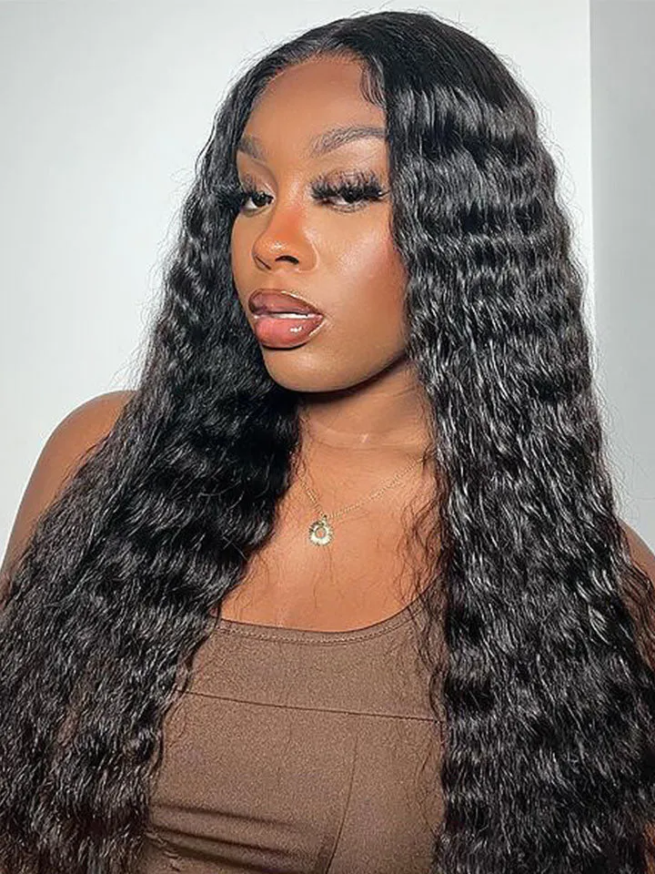 Bohemian Curly 5×5 Closure Lace Glueless Mid Part Long Wig 100% Human Hair