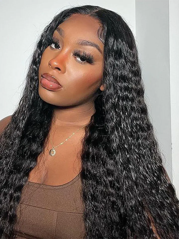Bohemian Curly 5×5 Closure Lace Glueless Mid Part Long Wig 100% Human Hair