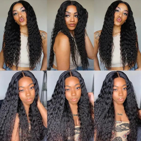 Bohemian Curly 5×5 Closure Lace Glueless Mid Part Long Wig 100% Human Hair
