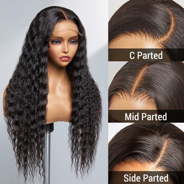 Bohemian Curly 5×5 Closure Lace Glueless Mid Part Long Wig 100% Human Hair