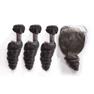 Brazilian Loose Wave Human Hair 3pcs Bundle & Lace Closure Deal