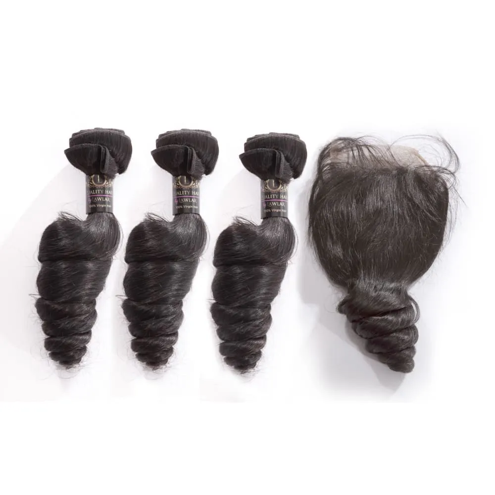 Brazilian Loose Wave Human Hair 3pcs Bundle & Lace Closure Deal