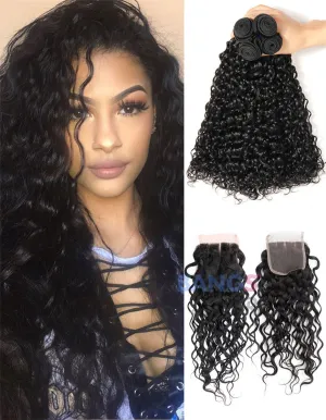 Brazilian Virgin Hair 3 Bundles With Closure Water Wave