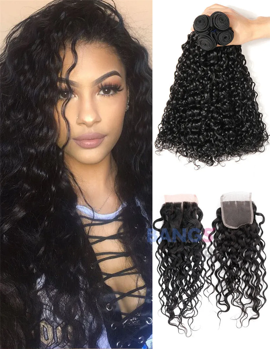 Brazilian Virgin Hair 3 Bundles With Closure Water Wave