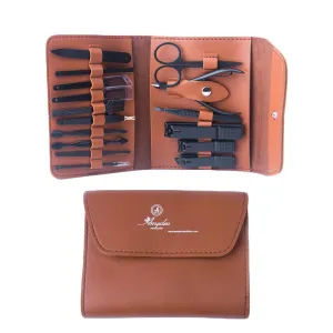 Brown Suede Mens Manicure Pedicure Kit - 16 piece Grooming Kit with travel Case