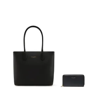 Cadeau d'Isabel black calfskin leather shopper and zipper wallet gift set