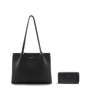 Cadeau d'Isabel black calfskin leather shopper and zipper wallet gift set