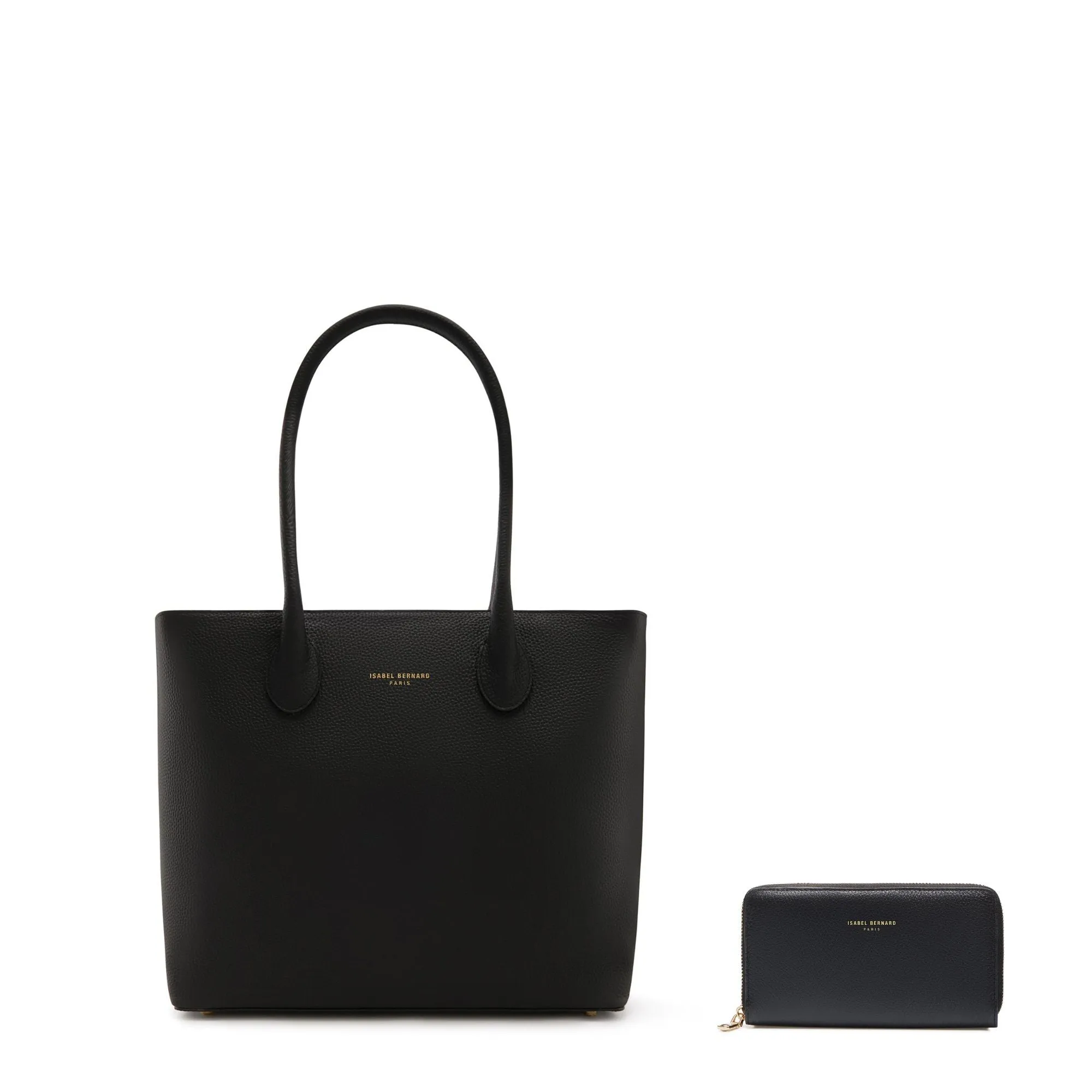 Cadeau d'Isabel black calfskin leather shopper and zipper wallet gift set