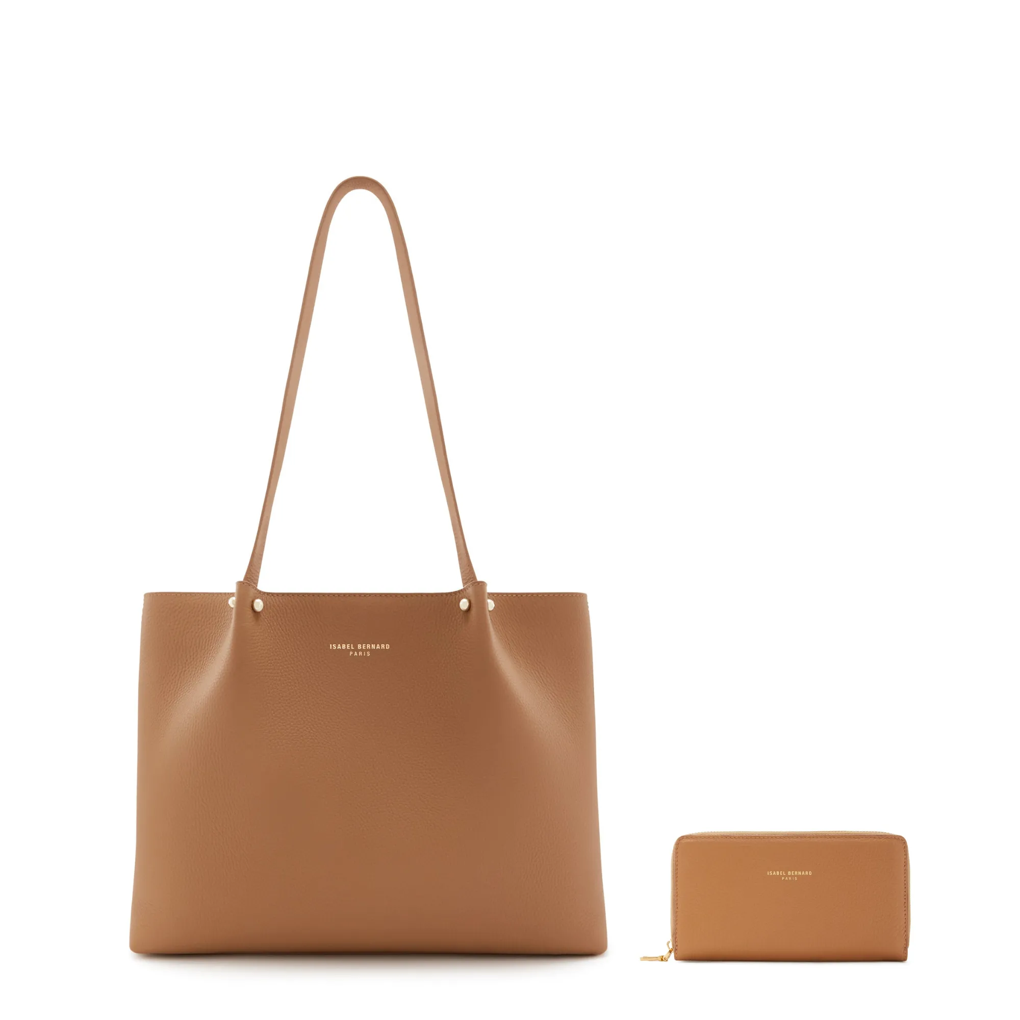 Cadeau d'Isabel camel calfskin leather shopper and zipper wallet gift set