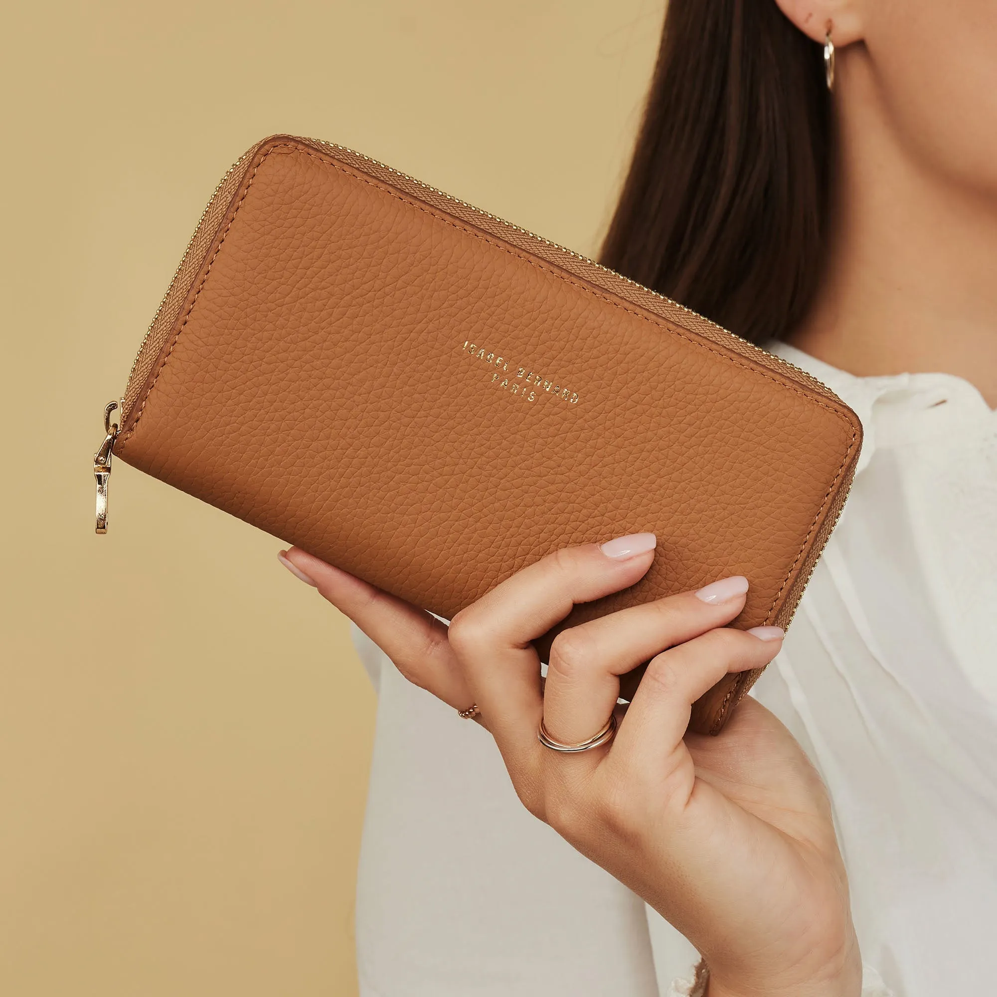 Cadeau d'Isabel camel calfskin leather shopper and zipper wallet gift set