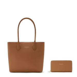 Cadeau d'Isabel camel calfskin leather shopper and zipper wallet gift set