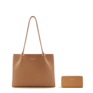 Cadeau d'Isabel camel calfskin leather shopper and zipper wallet gift set