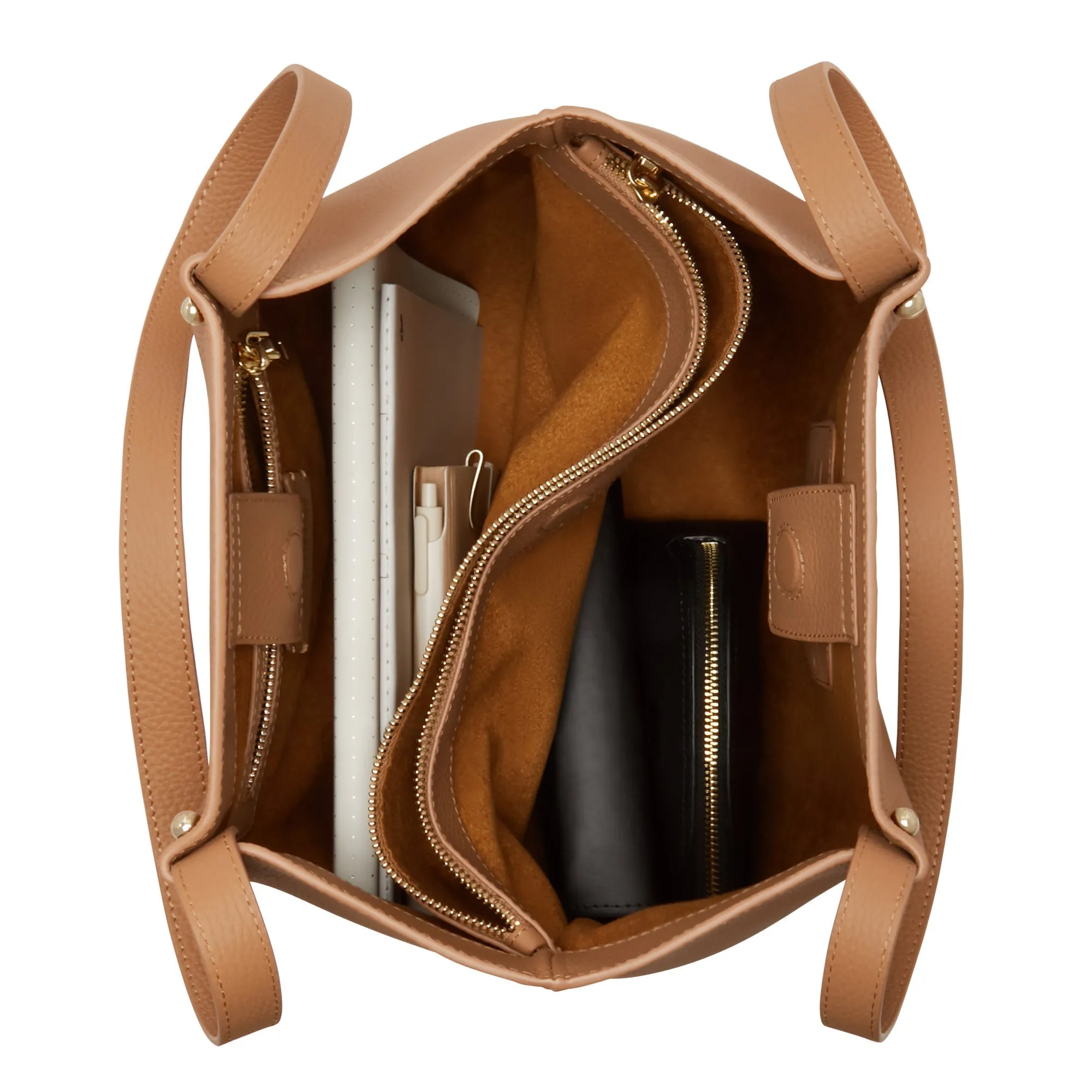 Cadeau d'Isabel camel calfskin leather shopper and zipper wallet gift set