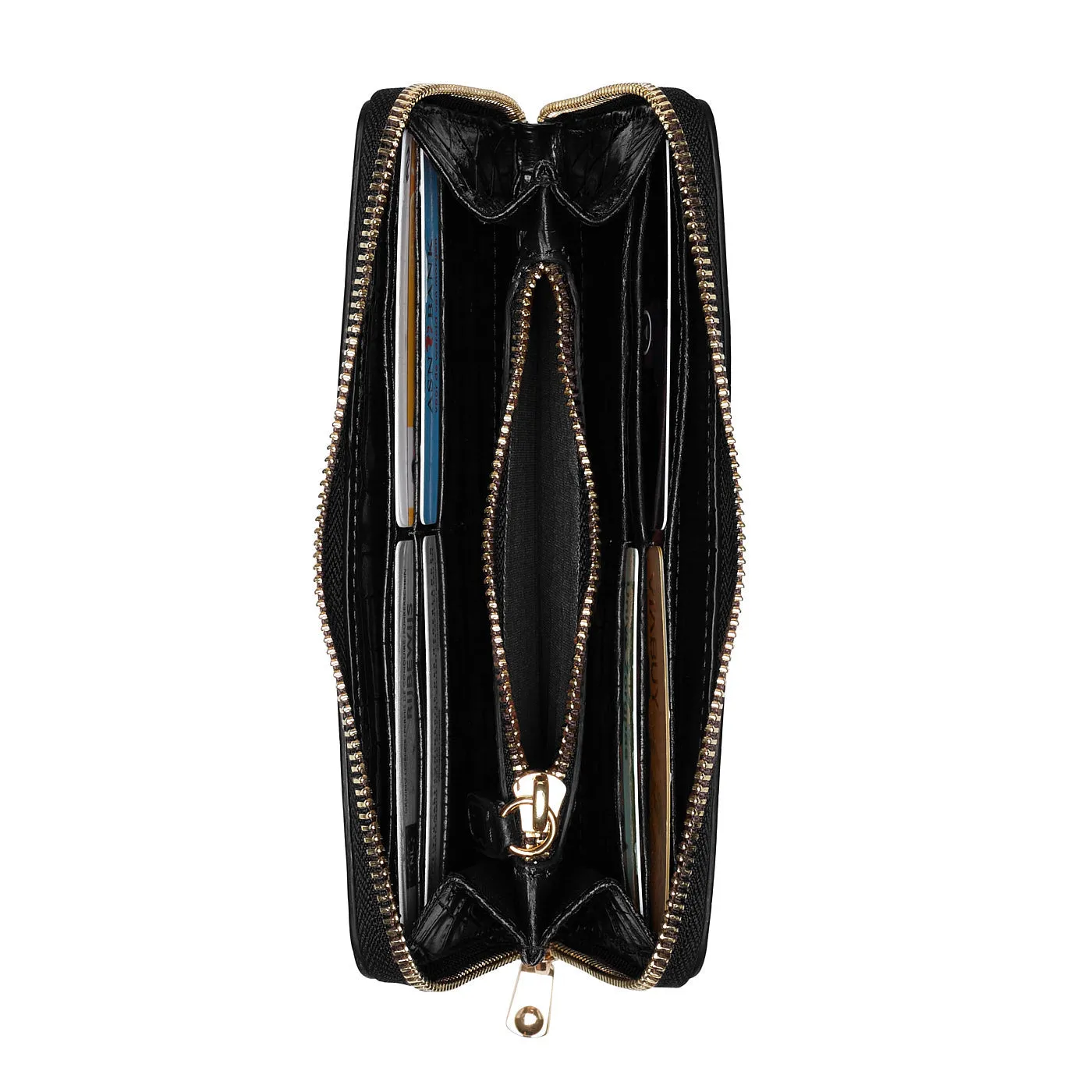 Cadeau d'Isabel croco black calfskin leather shopper and zipper wallet gift set