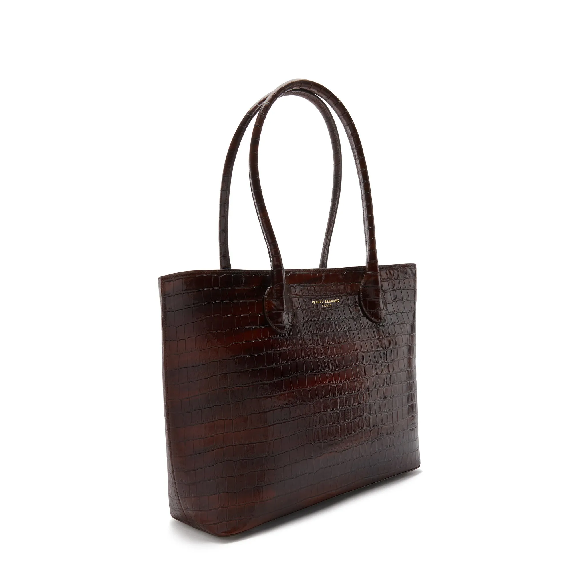 Cadeau d'Isabel croco brown calfskin leather shopper and zipper wallet gift set