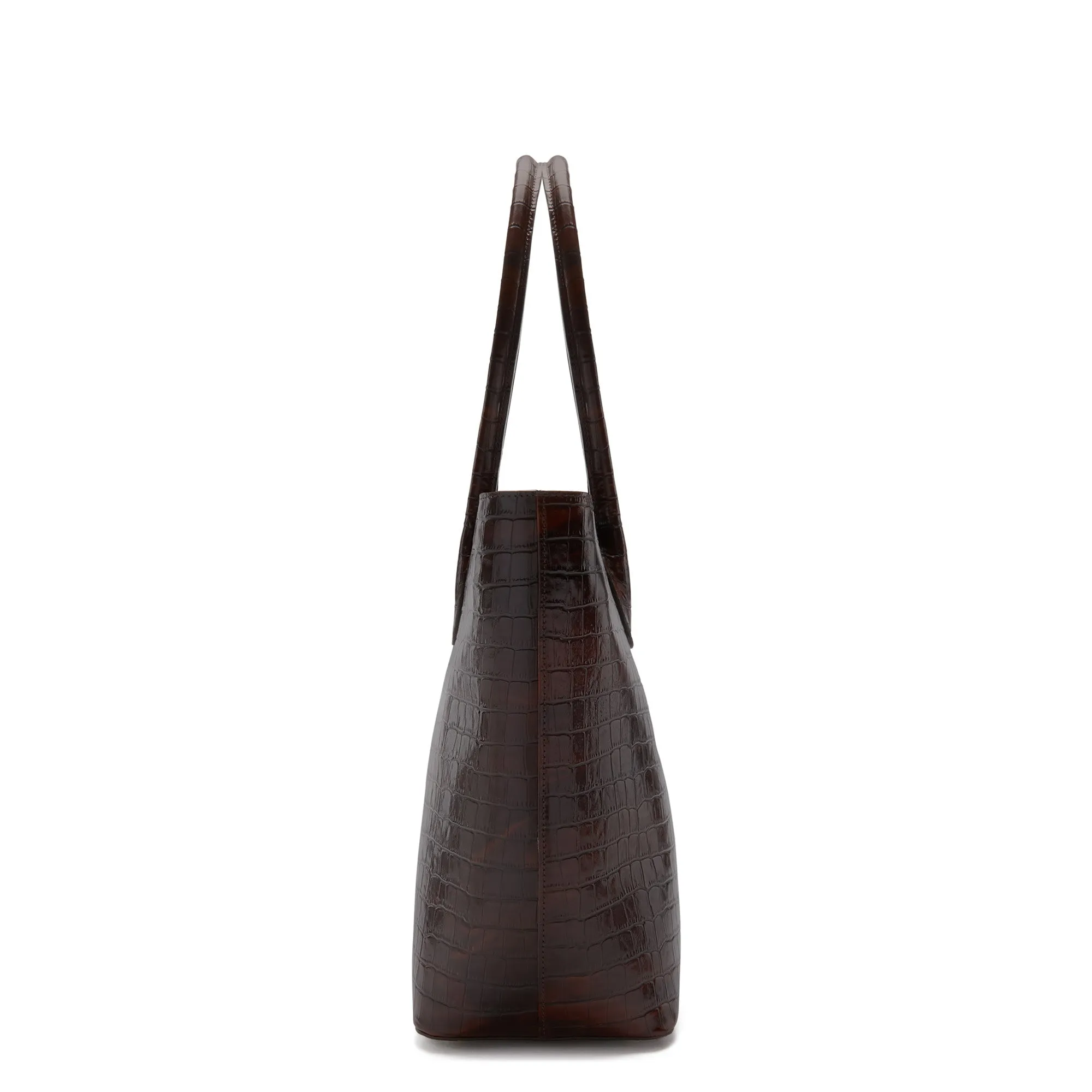 Cadeau d'Isabel croco brown calfskin leather shopper and zipper wallet gift set