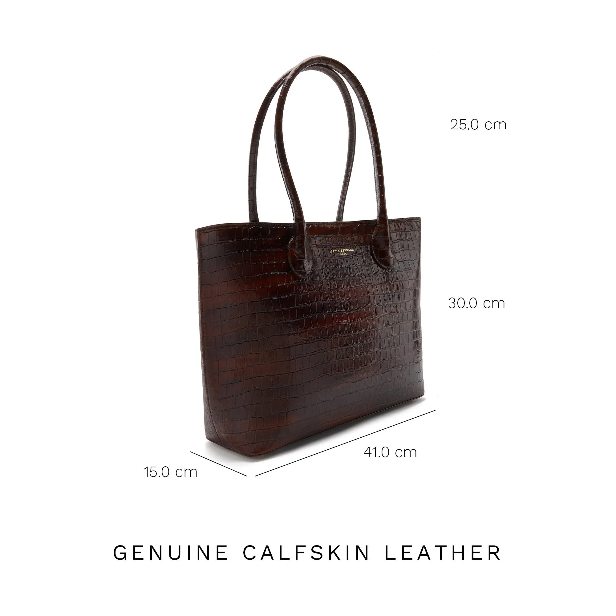 Cadeau d'Isabel croco brown calfskin leather shopper and zipper wallet gift set