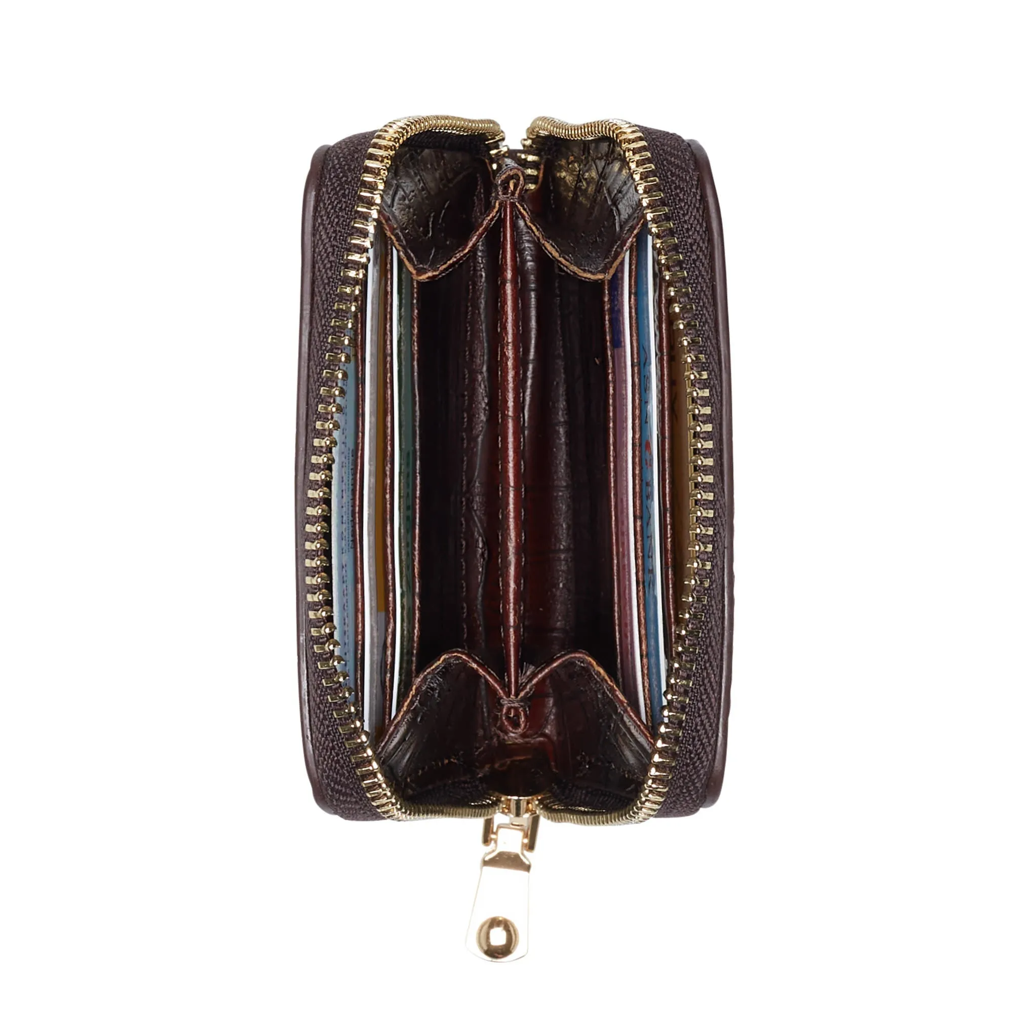 Cadeau d'Isabel croco brown calfskin leather shopper and zipper wallet gift set