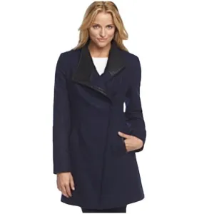 Calvin Klein Asymmetrical Faux-Leather-Trim Wool-Blend Pea Coat Size 3X