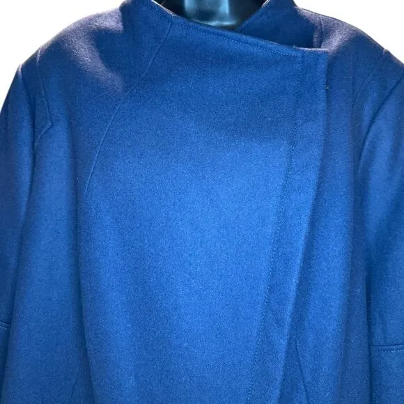 Calvin Klein Asymmetrical Faux-Leather-Trim Wool-Blend Pea Coat Size 3X