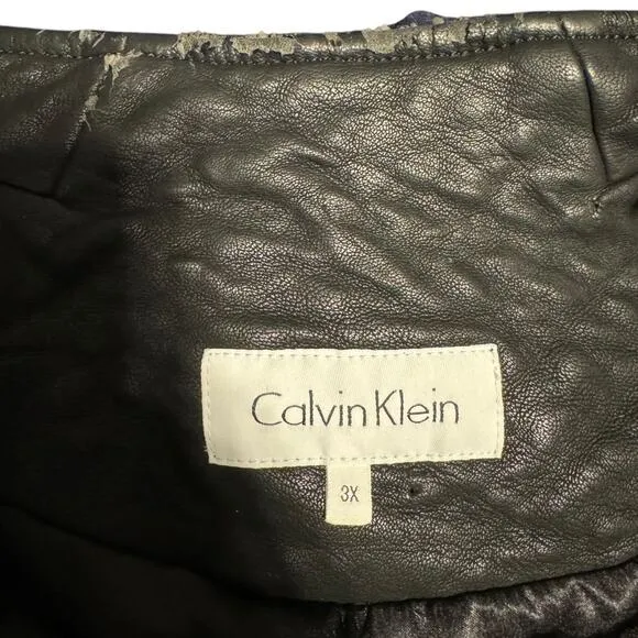 Calvin Klein Asymmetrical Faux-Leather-Trim Wool-Blend Pea Coat Size 3X