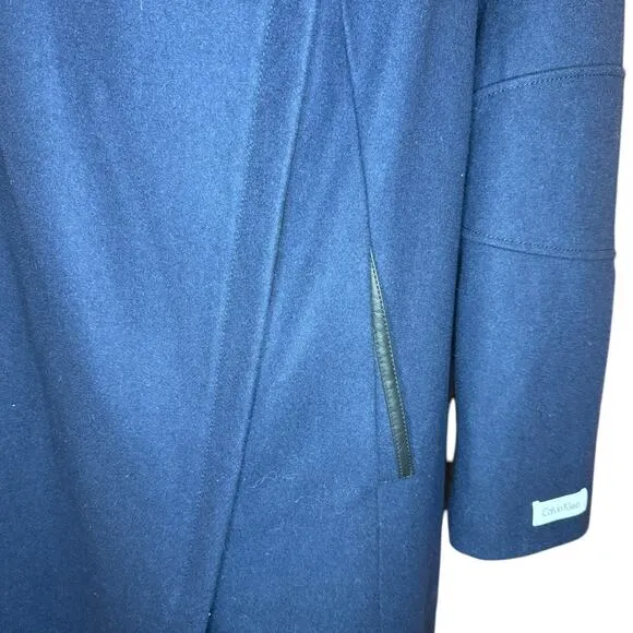 Calvin Klein Asymmetrical Faux-Leather-Trim Wool-Blend Pea Coat Size 3X