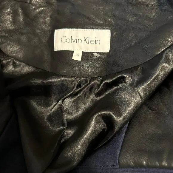 Calvin Klein Asymmetrical Faux-Leather-Trim Wool-Blend Pea Coat Size 3X