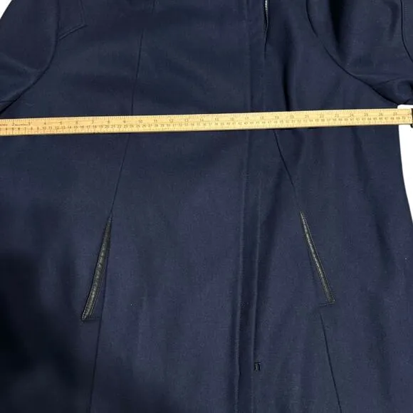 Calvin Klein Asymmetrical Faux-Leather-Trim Wool-Blend Pea Coat Size 3X