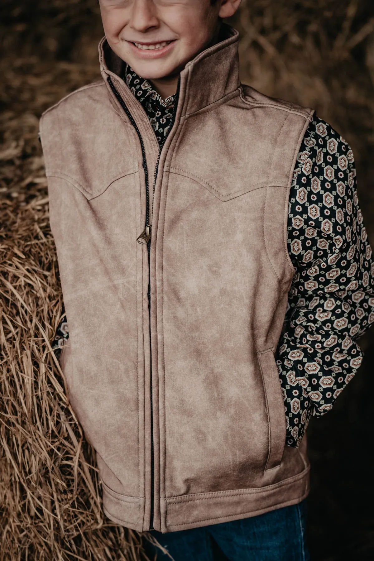 'Canton' Boys Khaki Bonded CINCH Vest (S & M Only)