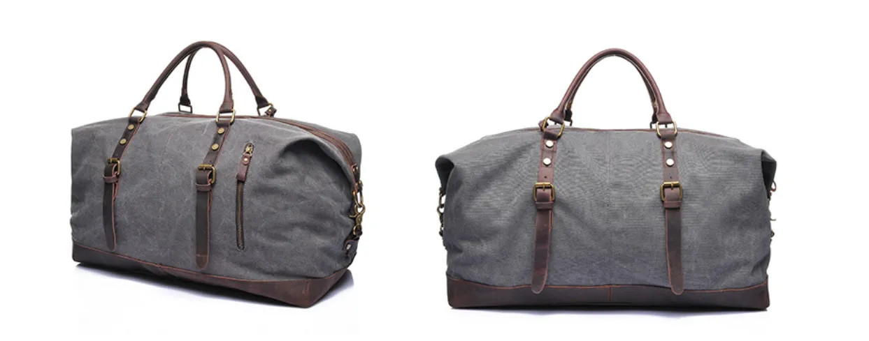 Canvas Overnight Bag with Leather Trim