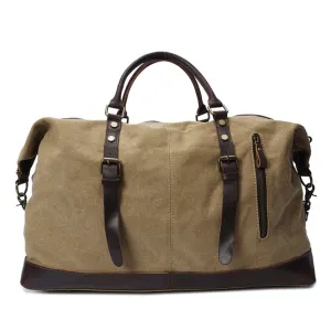 Canvas Overnight Bag with Leather Trim
