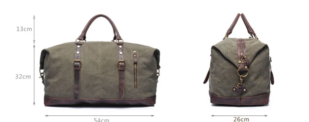 Canvas Overnight Bag with Leather Trim