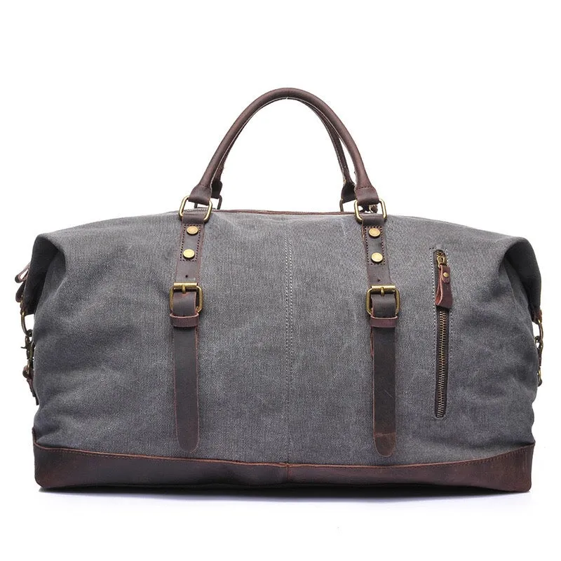 Canvas Overnight Bag with Leather Trim