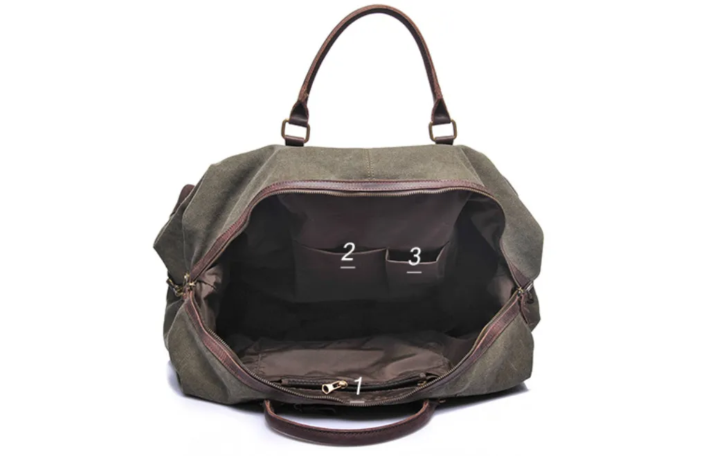 Canvas Overnight Bag with Leather Trim