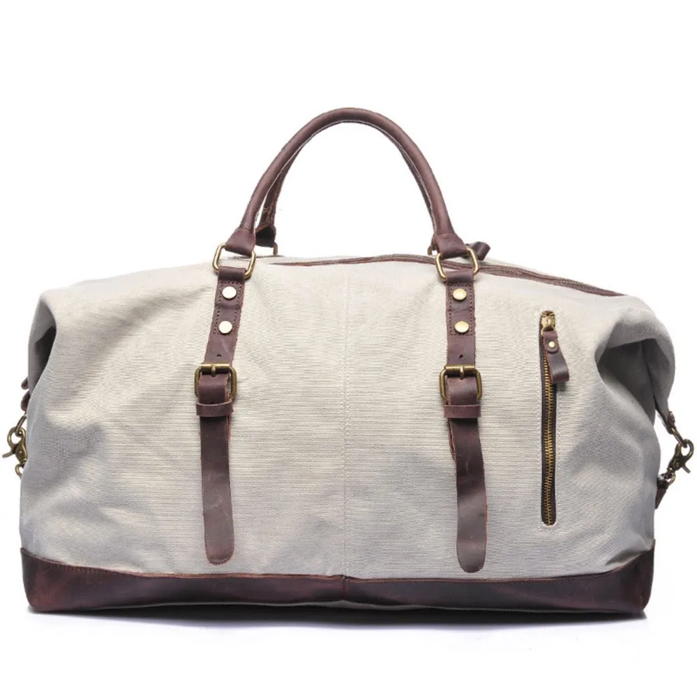Canvas Overnight Bag with Leather Trim