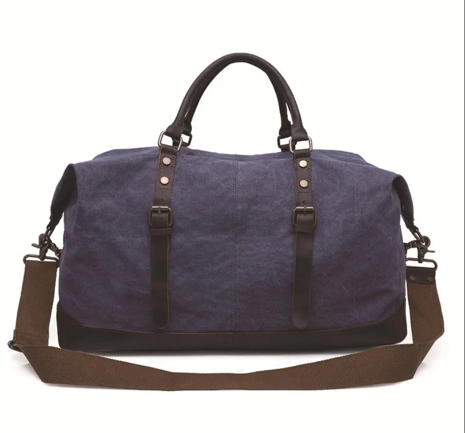 Canvas Overnight Bag with Leather Trim