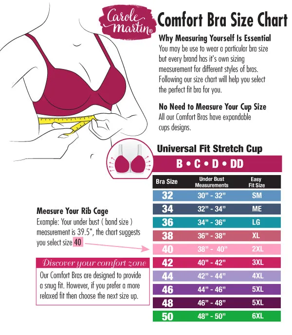 Carole Martin Full-Freedom Comfort Front Closure Bra for Women, Wireless