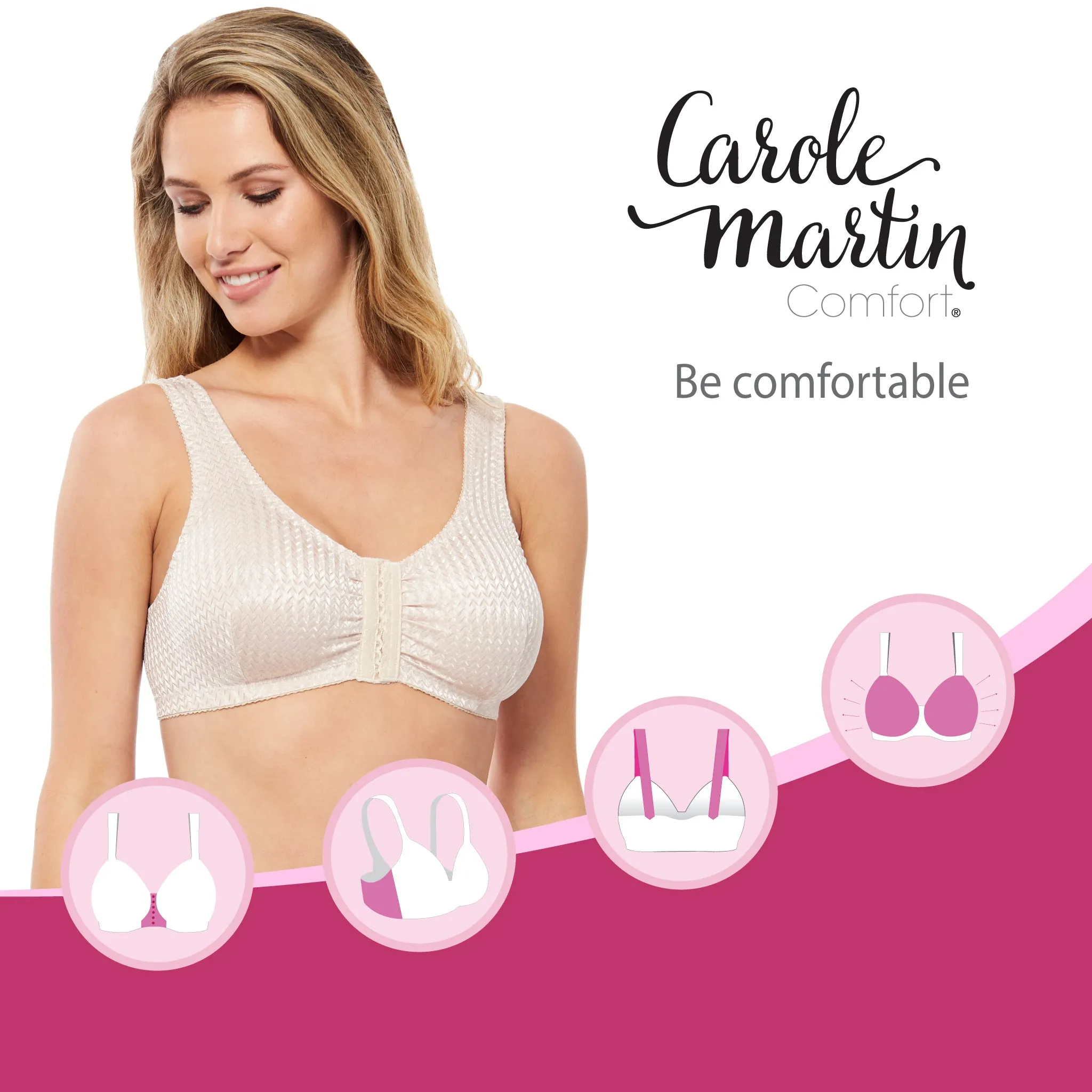 Carole Martin Full-Freedom Comfort Front Closure Bra for Women, Wireless